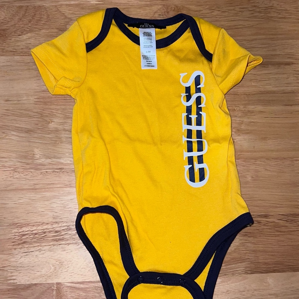 GUESS Yellow and Black Baby Bodysuit